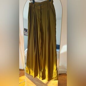 Josie Natori Olive Green Viscose Satin Wide-Leg Pants – Size 6 | Designer